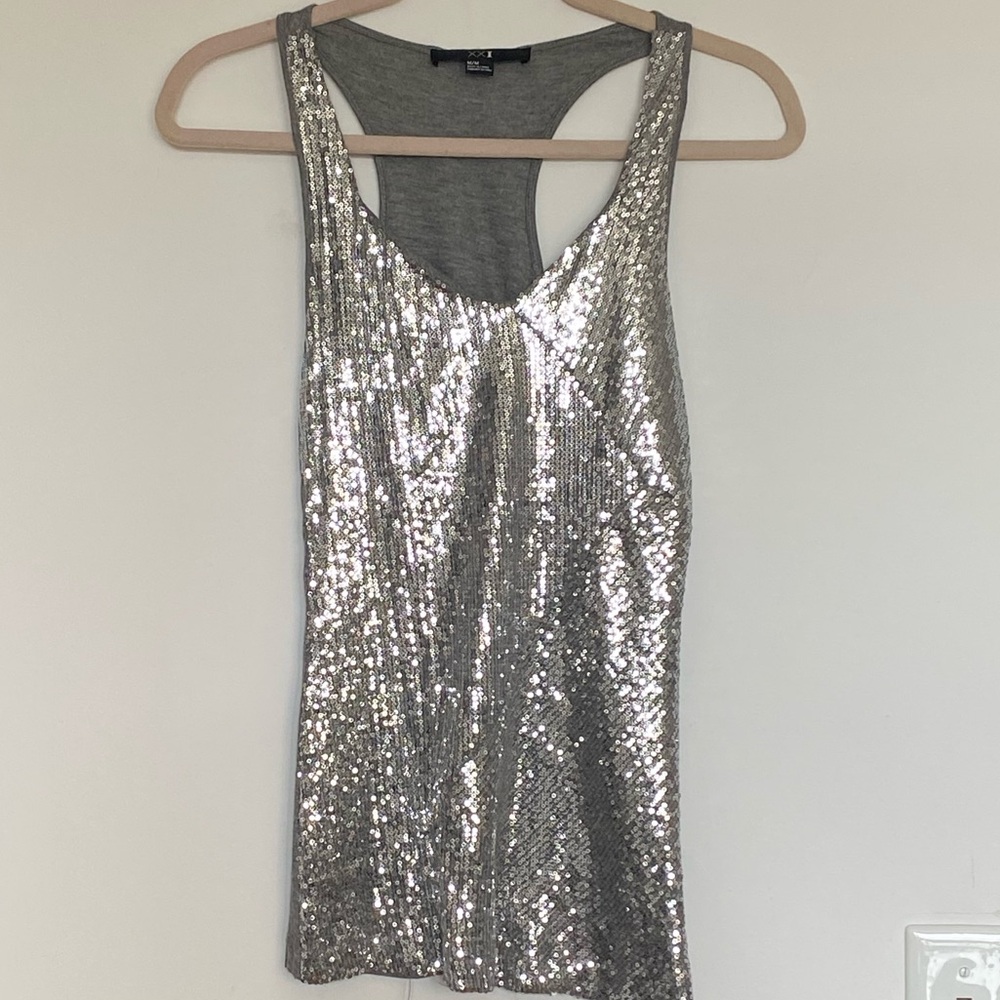 Forever 21 XXI Silver sequin racerback tank top size medium